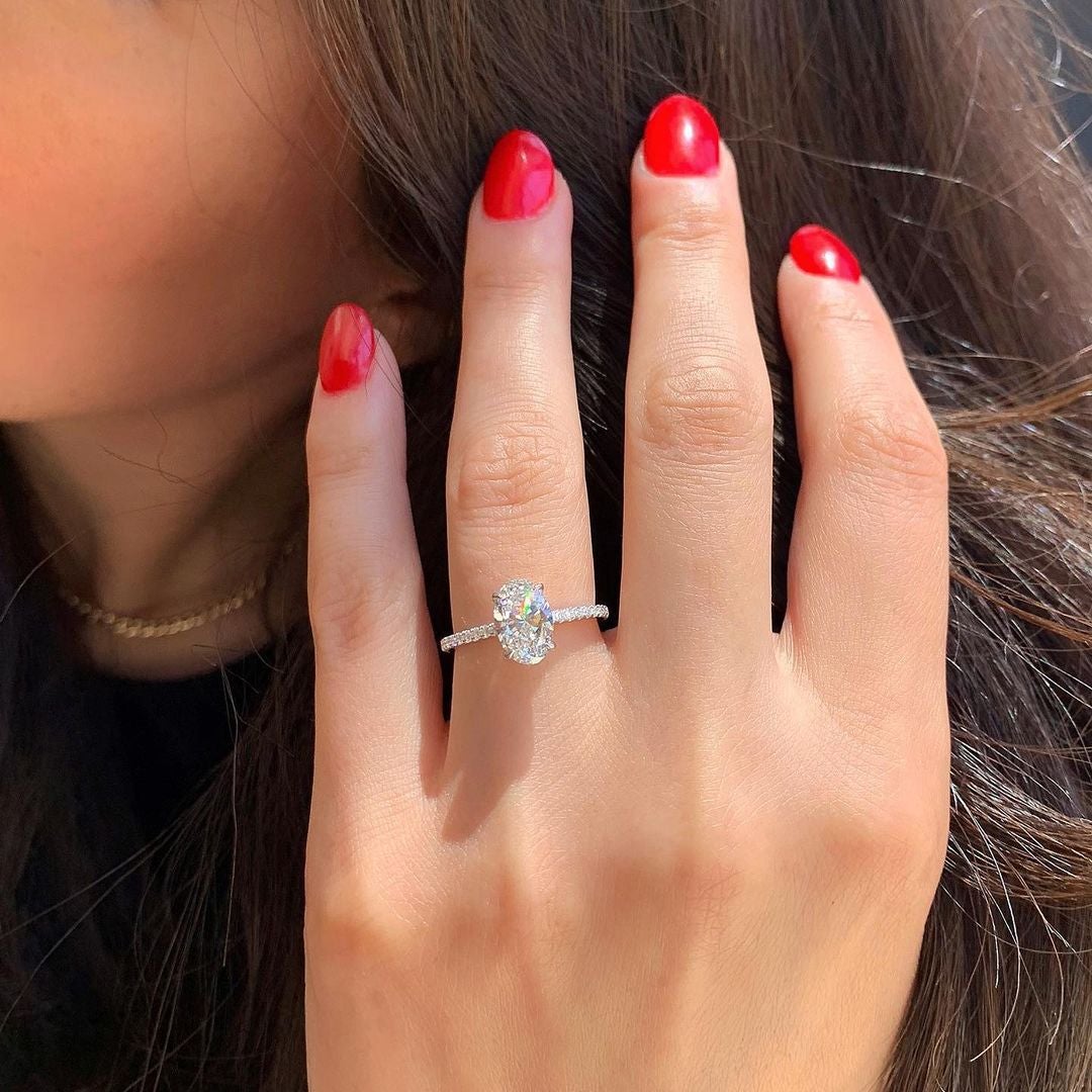 1.33 CT Oval Cut Pave Setting Moissanite Engagement Ring