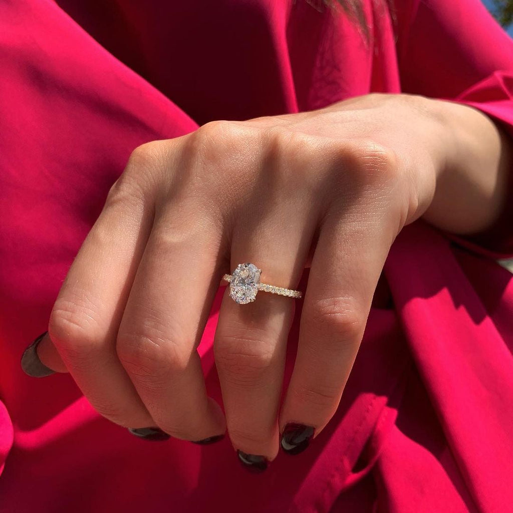 1.33 CT Oval Cut Pave Setting Moissanite Engagement Ring