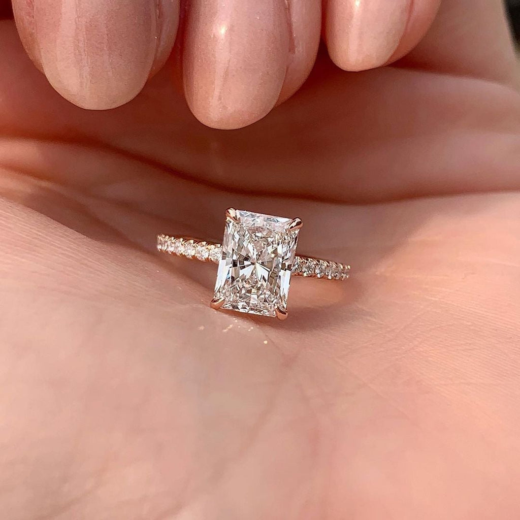 1.80 CT Radiant Cut Moissanite Pave Style Engagement Ring