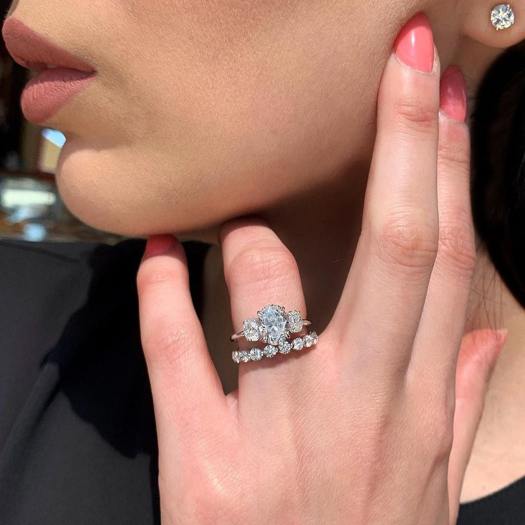 1.91 CT Oval Cut Moissanite Three Stone Engagement Ring
