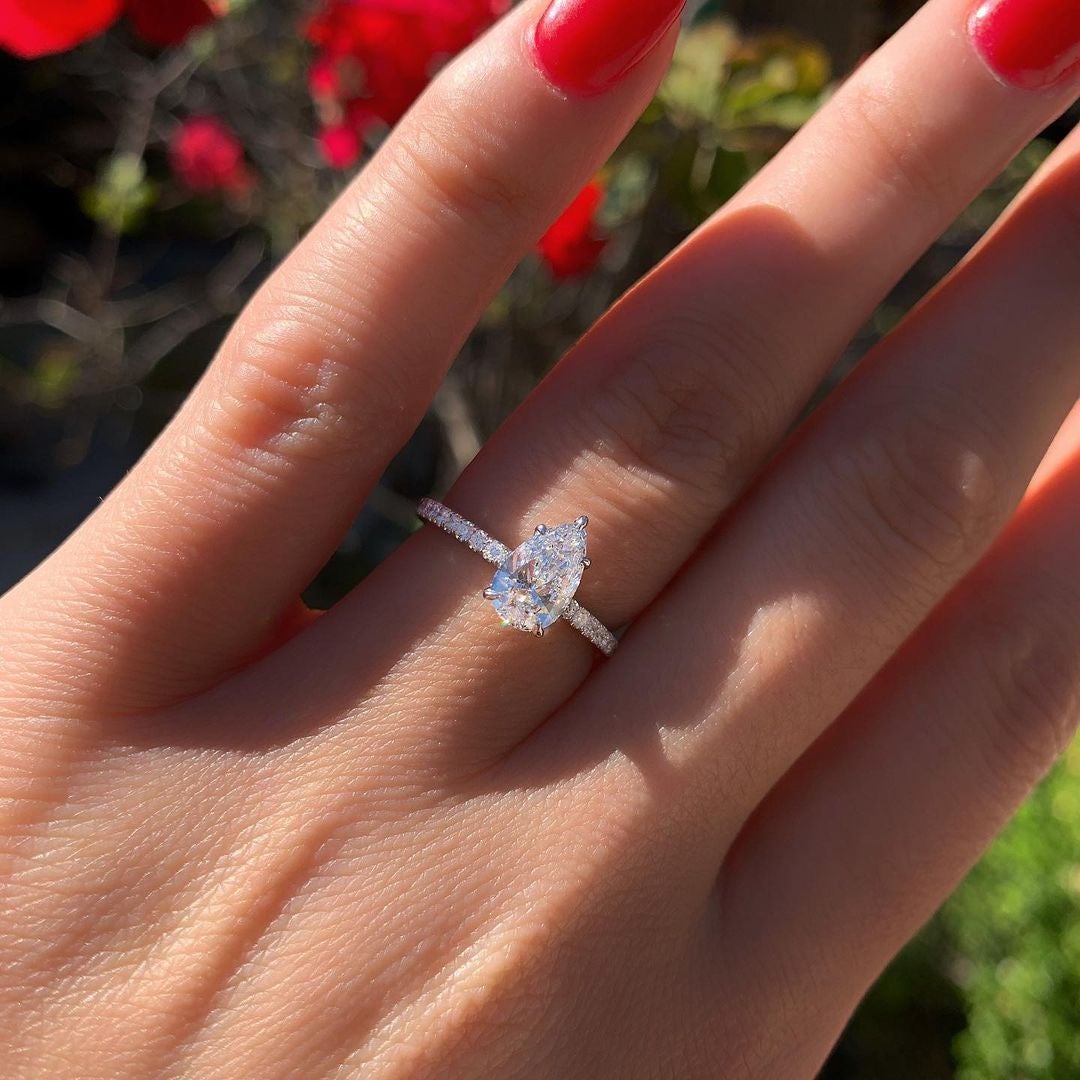 2.10 CT Pear Moissanite Pave Setting Engagement Ring