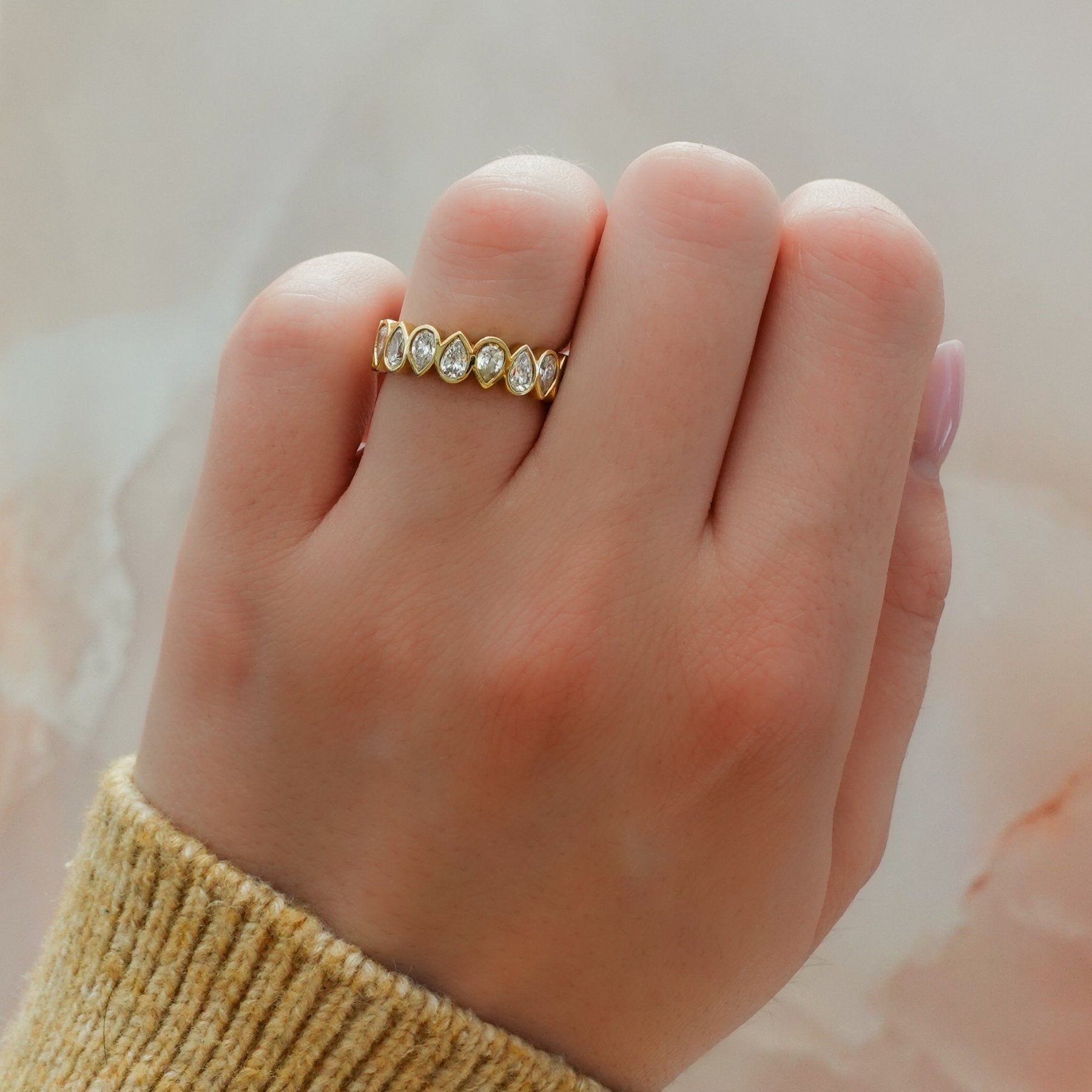 Midi Bezel Set Eternity Band With Alternating Pear Cuts Secondary image