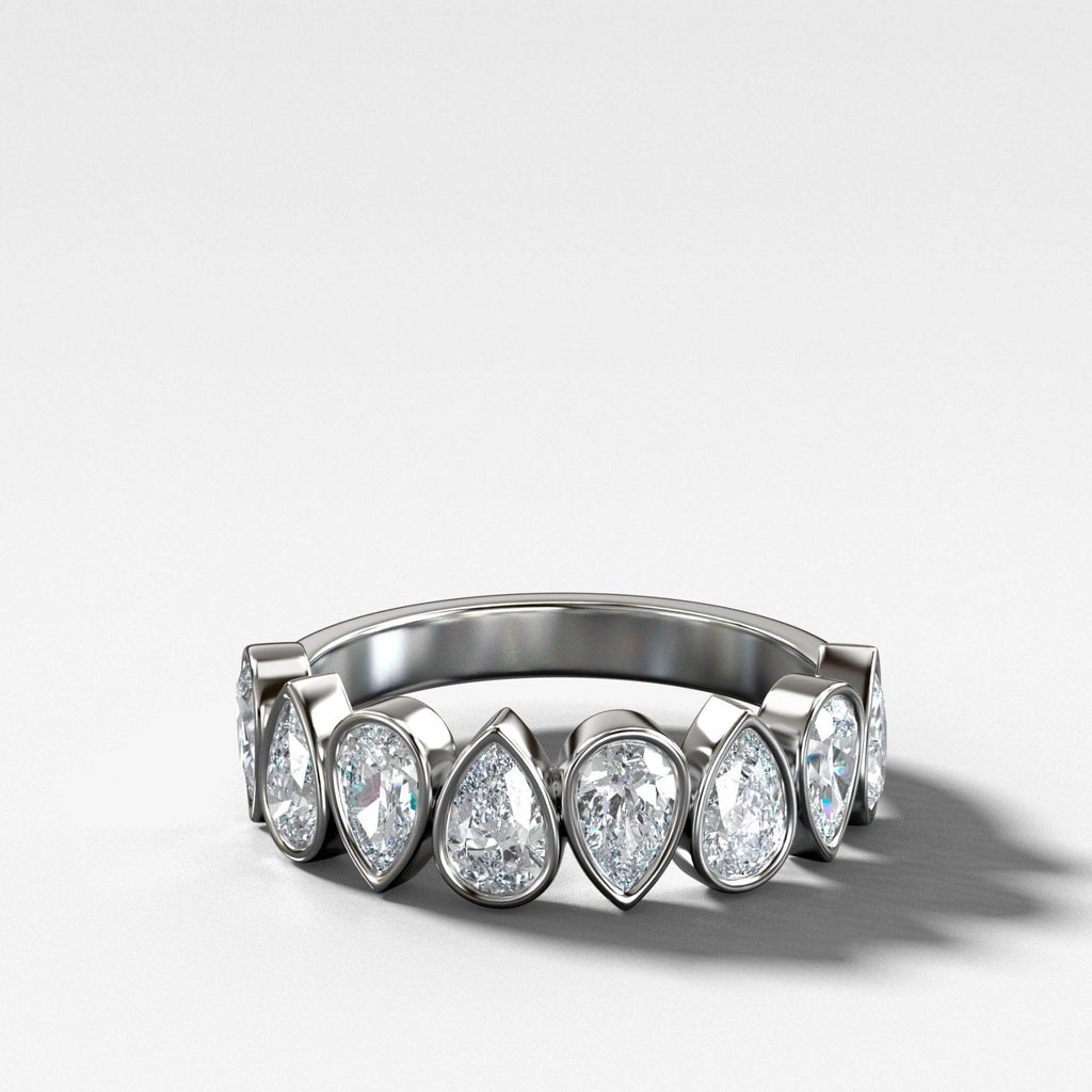Midi Bezel Set Halfway Wedding Band With Alternating Pear Cuts