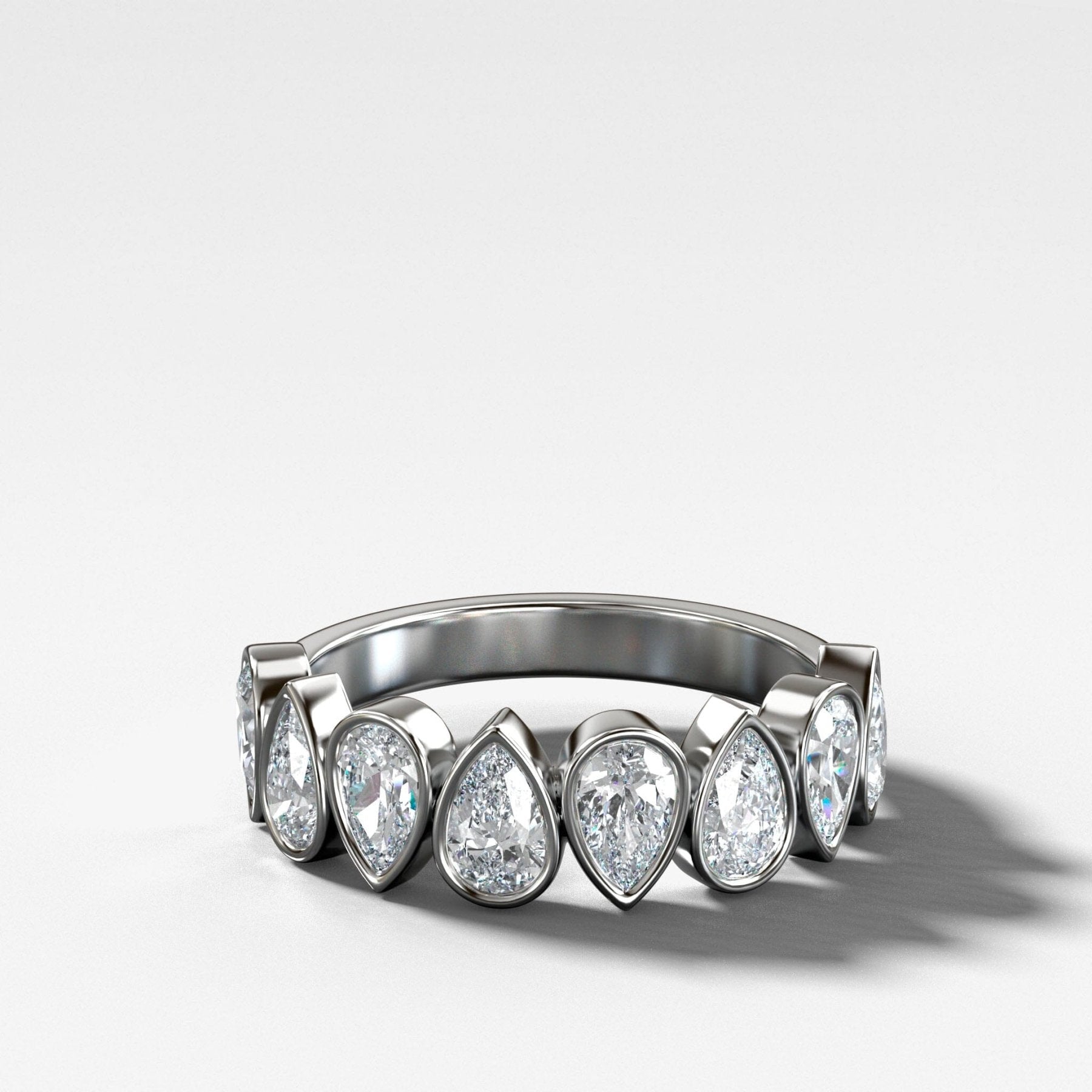 Midi Bezel Set Halfway Wedding Band With Alternating Pear Cuts