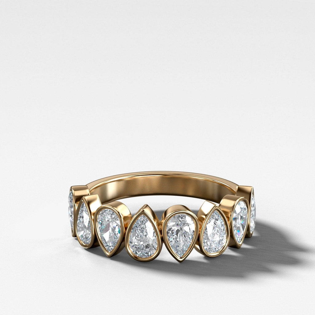 Midi Bezel Set Halfway Wedding Band With Alternating Pear Cuts