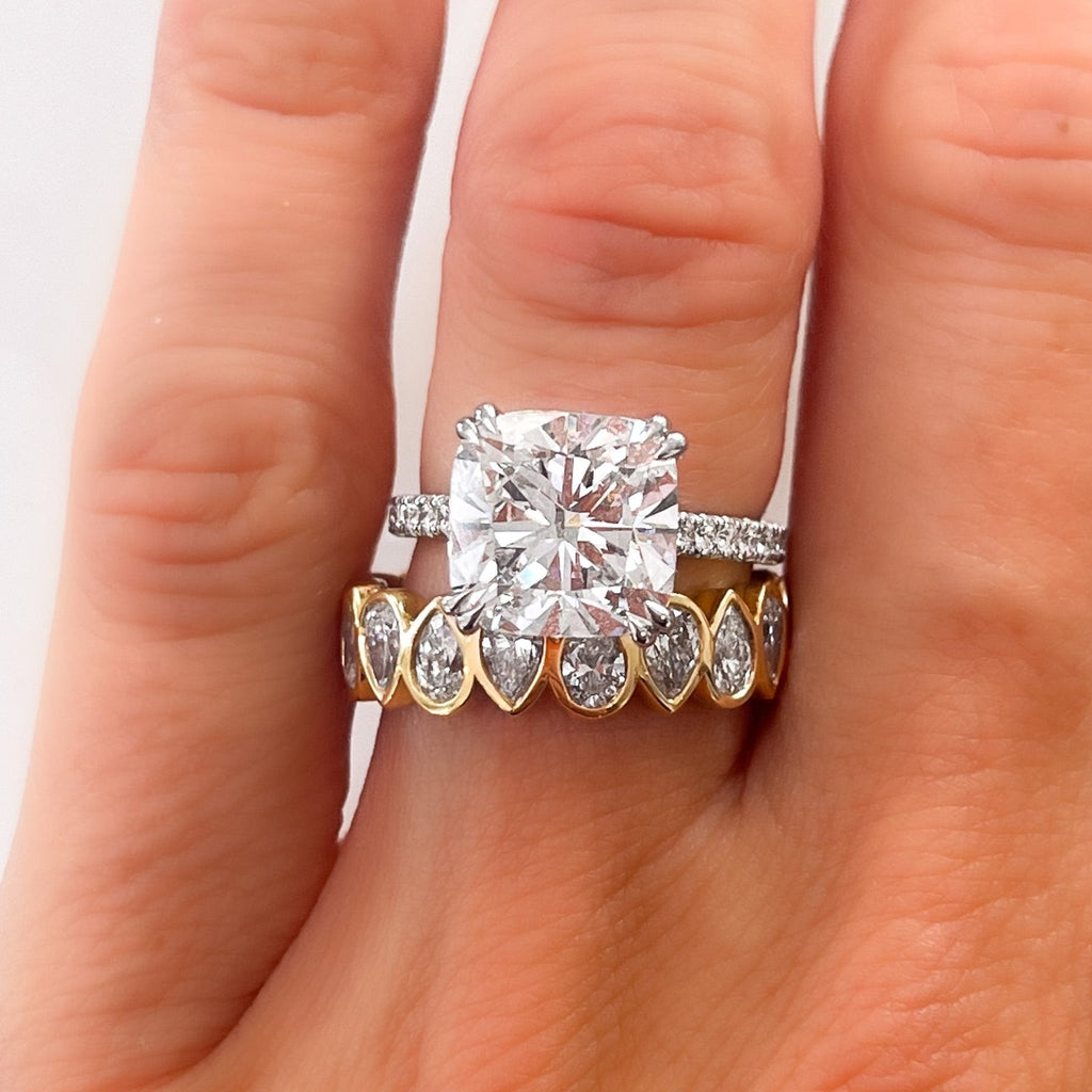 Midi Bezel Set Halfway Wedding Band With Alternating Pear Cuts