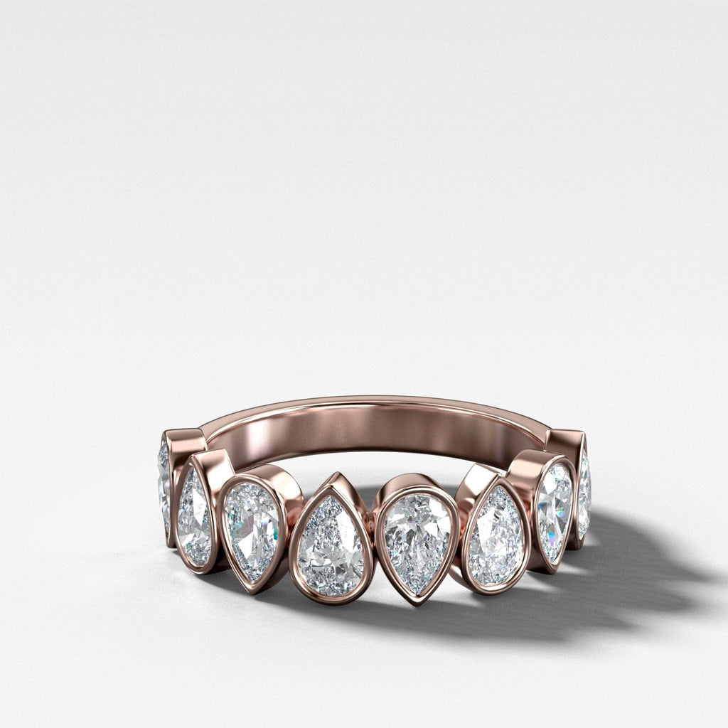 Midi Bezel Set Halfway Wedding Band With Alternating Pear Cuts