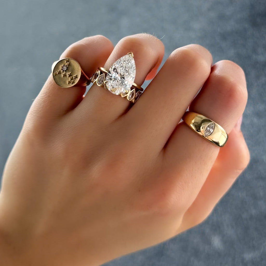 Midi Bezel Set Halfway Wedding Band With Alternating Pear Cuts