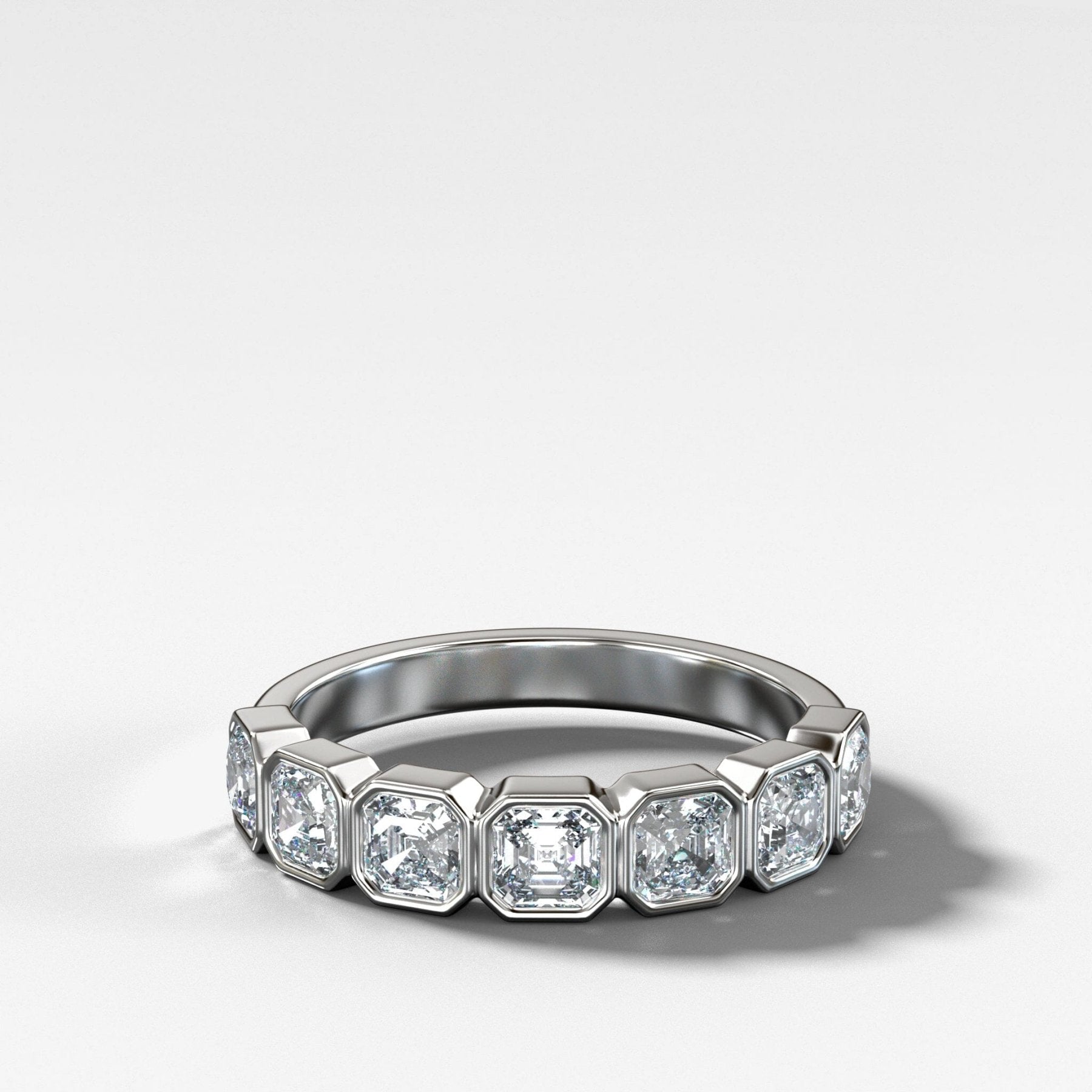 Midi Bezel Set Halfway Wedding Band With Asscher Cuts