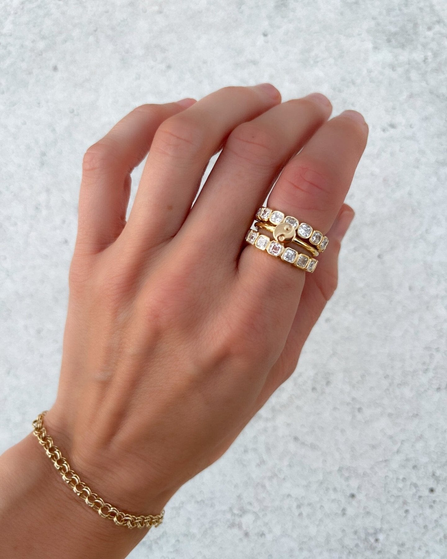 Midi Bezel Set Halfway Wedding Band With Asscher Cuts Secondary image