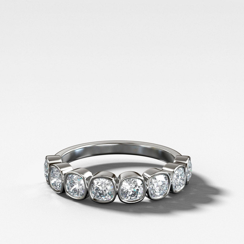 Midi Bezel Set Halfway Wedding Band With Cushion Cuts