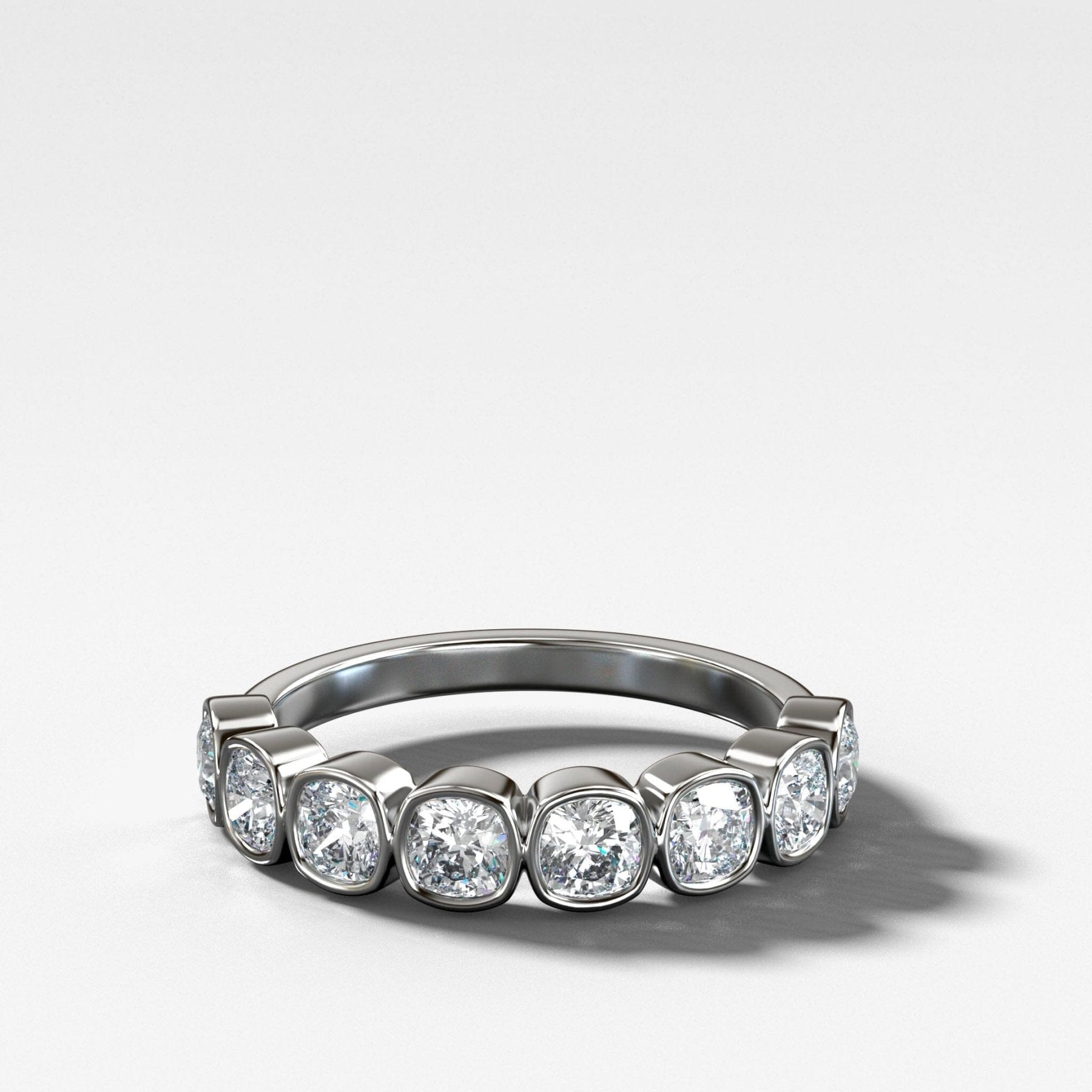 Midi Bezel Set Halfway Wedding Band With Cushion Cuts