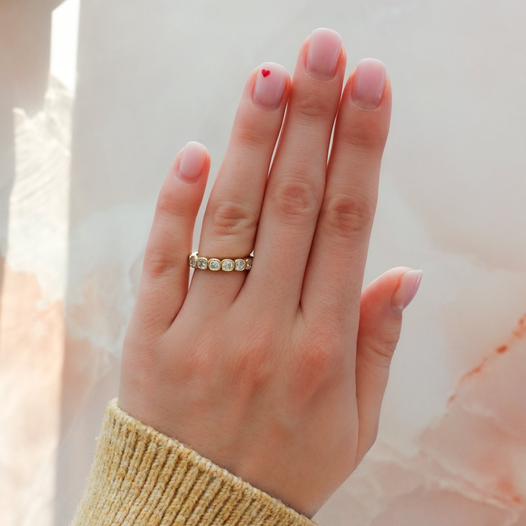 Midi Bezel Set Halfway Wedding Band With Cushion Cuts Secondary image