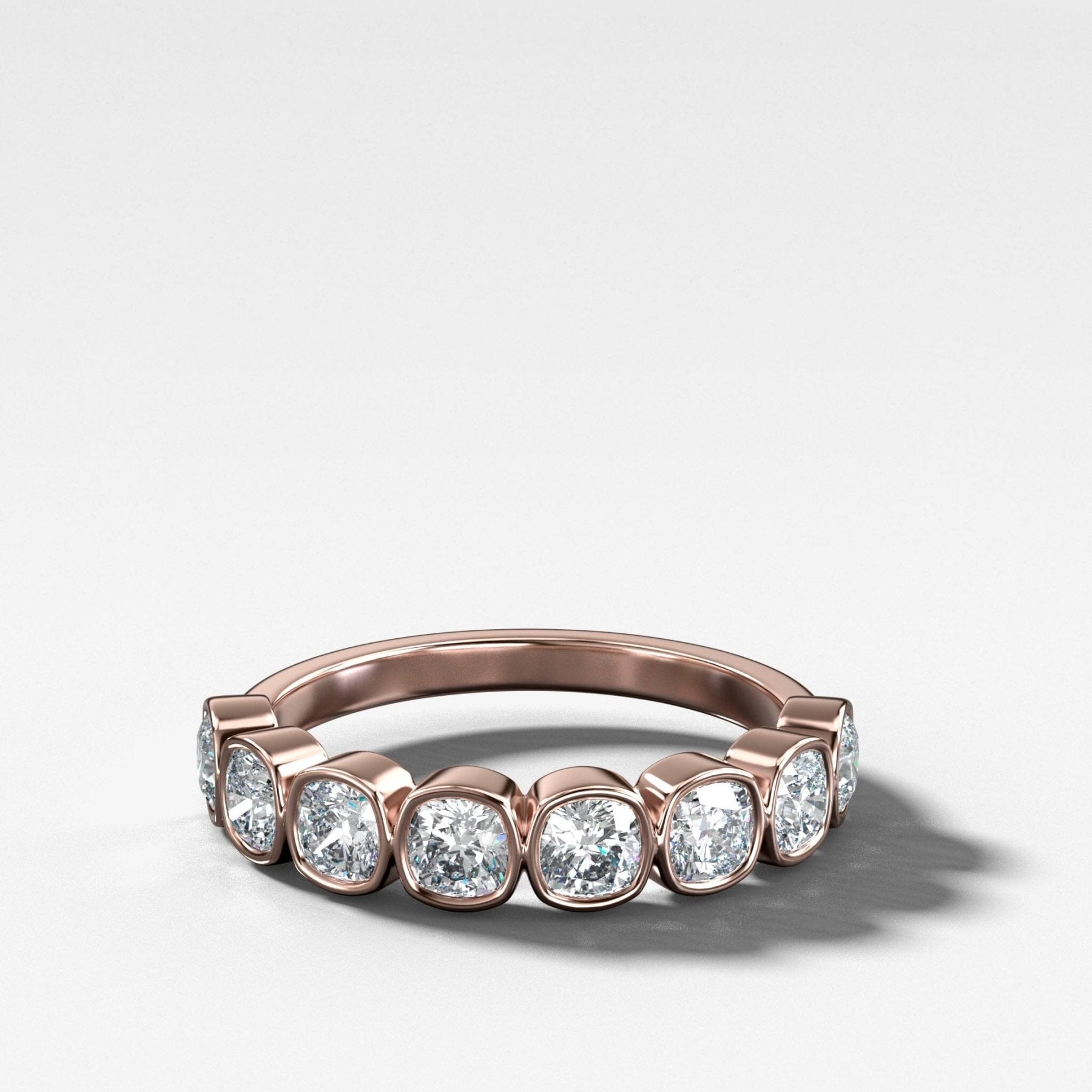 Midi Bezel Set Halfway Wedding Band With Cushion Cuts