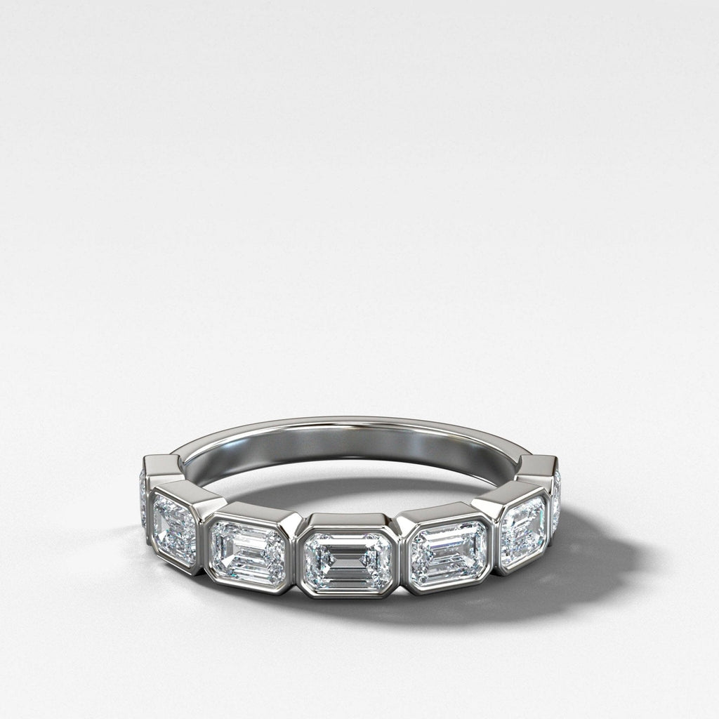 Midi Bezel Set Halfway Wedding Band With East West Emerald Cuts