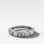 Midi Bezel Set Halfway Wedding Band With East West Emerald Cuts