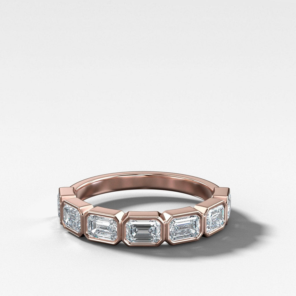 Midi Bezel Set Halfway Wedding Band With East West Emerald Cuts