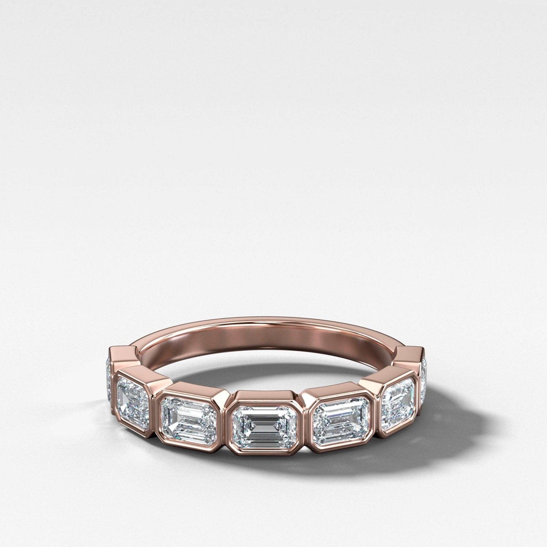 Midi Bezel Set Halfway Wedding Band With East West Emerald Cuts