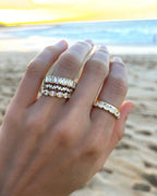Midi Bezel Set Halfway Wedding Band With East West Oval Cuts
