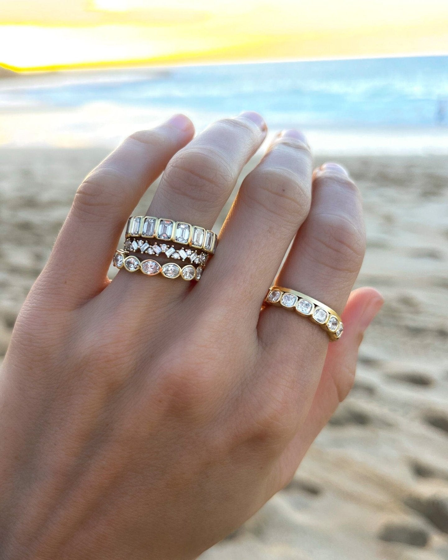 Midi Bezel Set Halfway Wedding Band With East West Oval Cuts