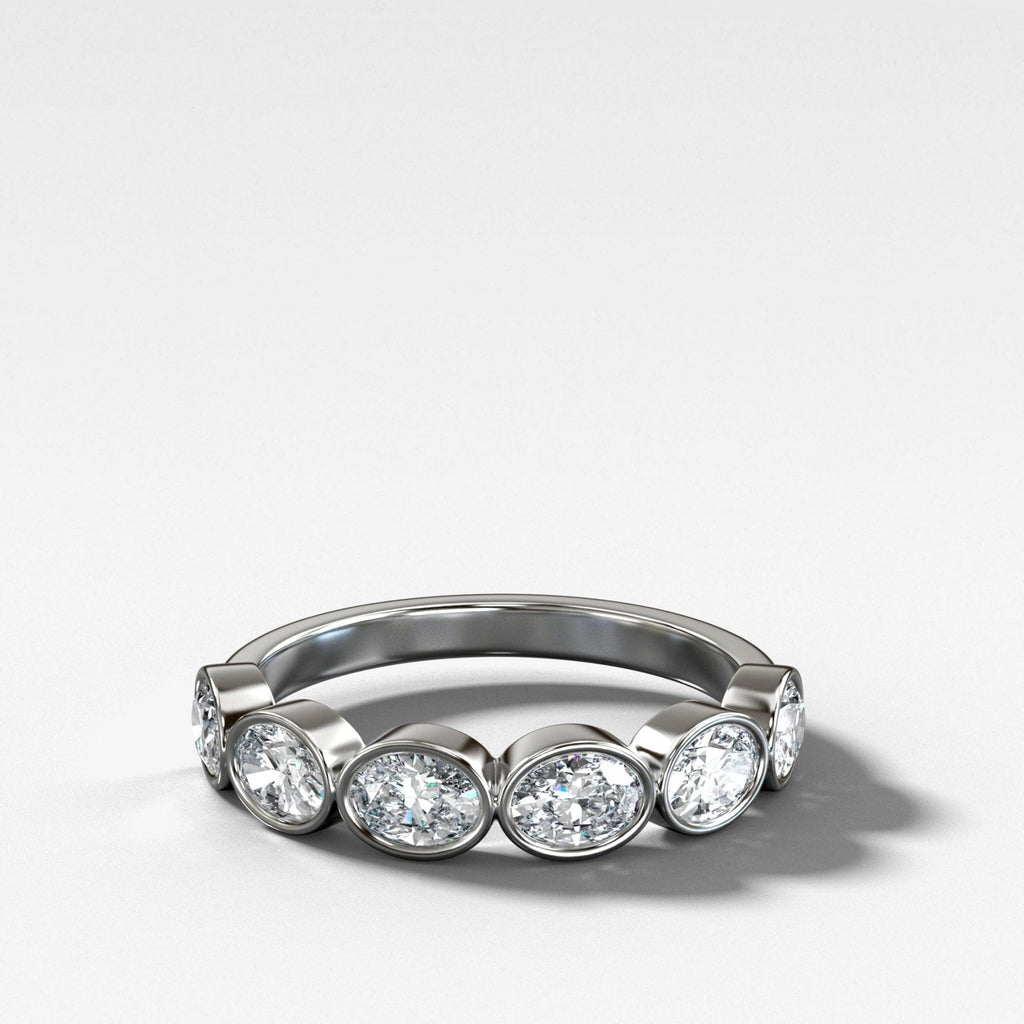 Midi Bezel Set Halfway Wedding Band With East West Oval Cuts