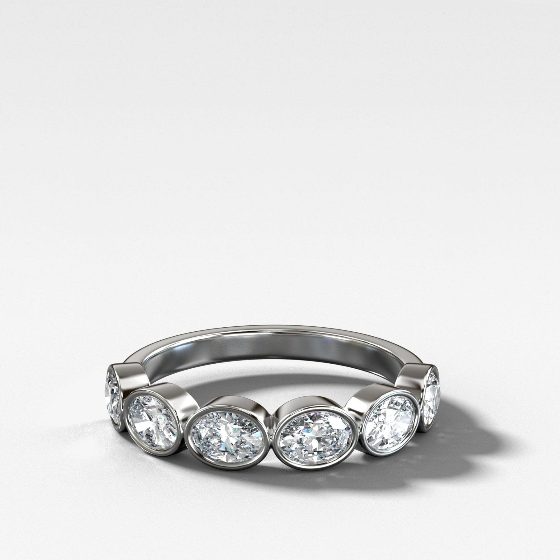 Midi Bezel Set Halfway Wedding Band With East West Oval Cuts