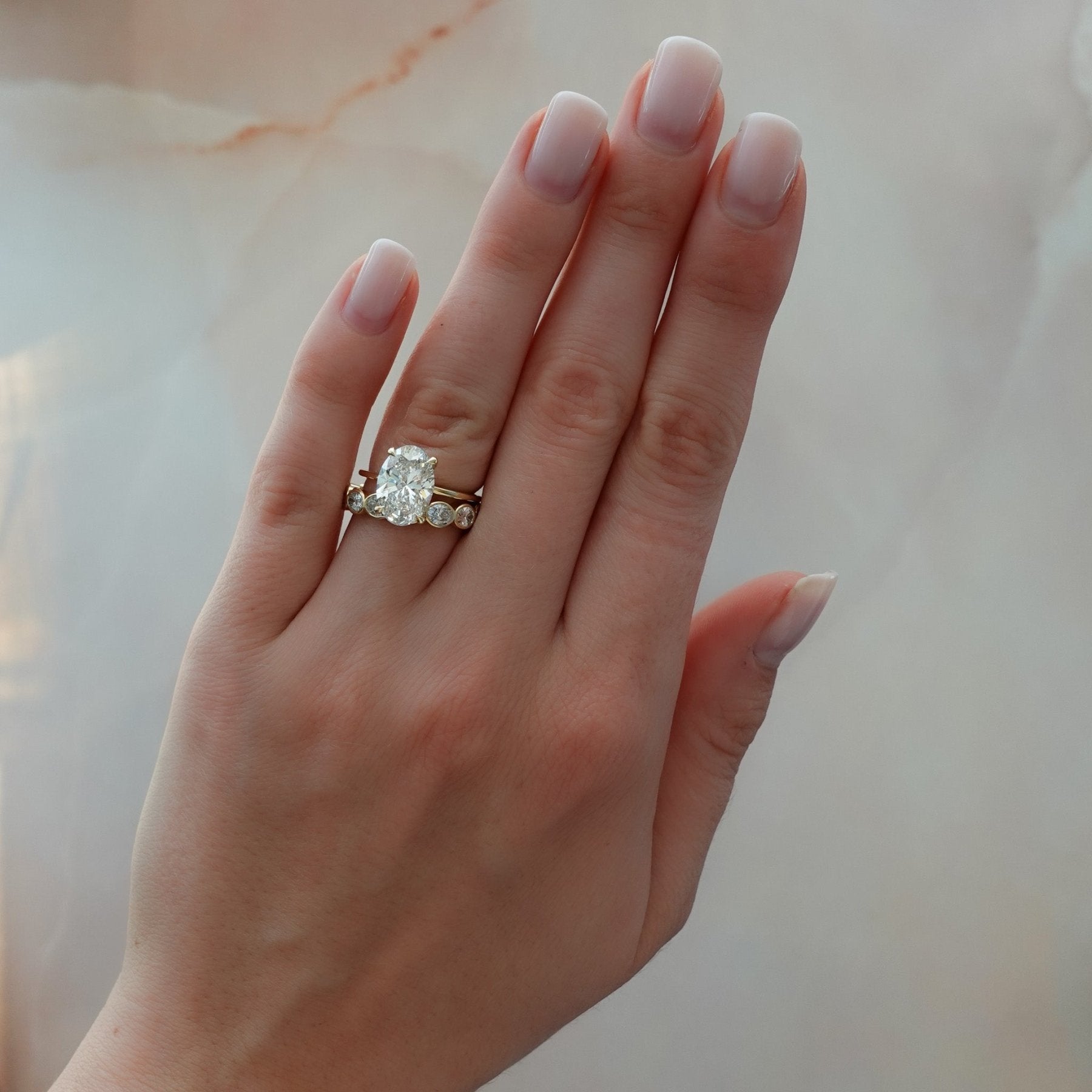 Midi Bezel Set Halfway Wedding Band With East West Oval Cuts