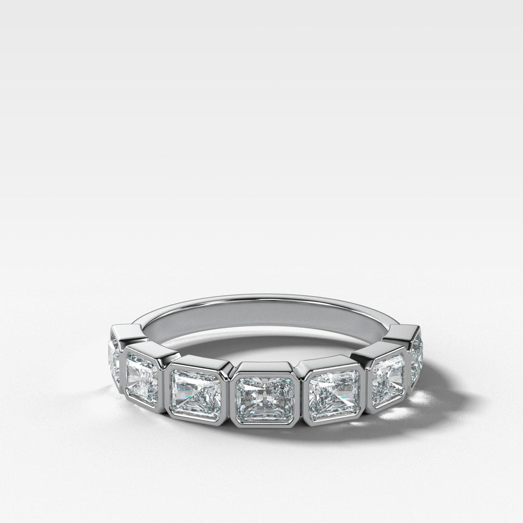 Midi Bezel Set Halfway Wedding Band With East West Radiant Cuts