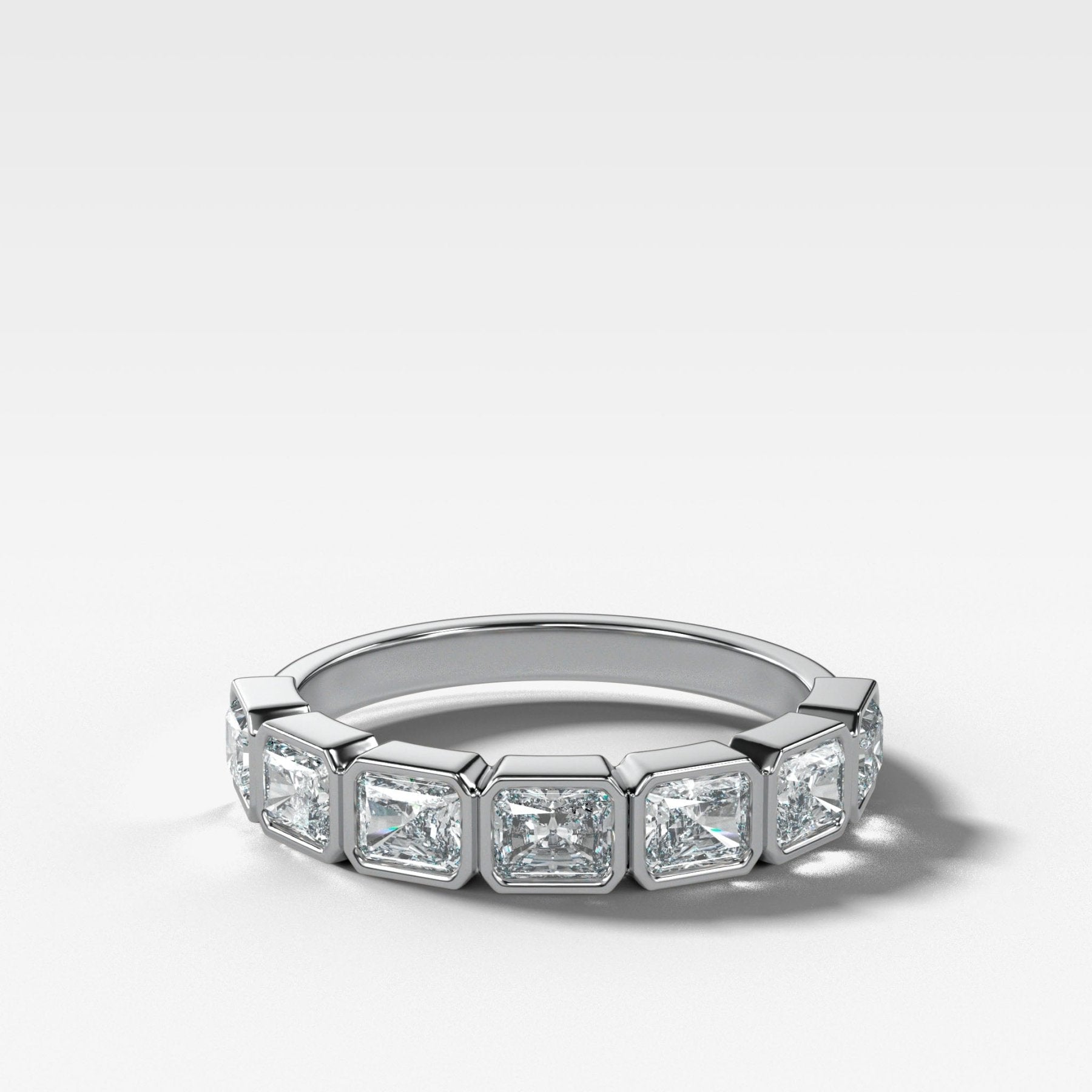 Midi Bezel Set Halfway Wedding Band With East West Radiant Cuts