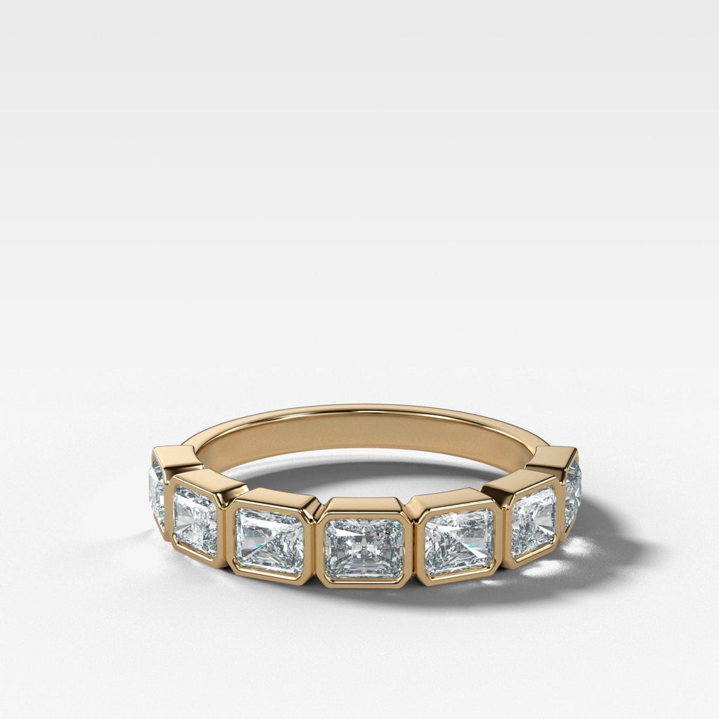 Midi Bezel Set Halfway Wedding Band With East West Radiant Cuts