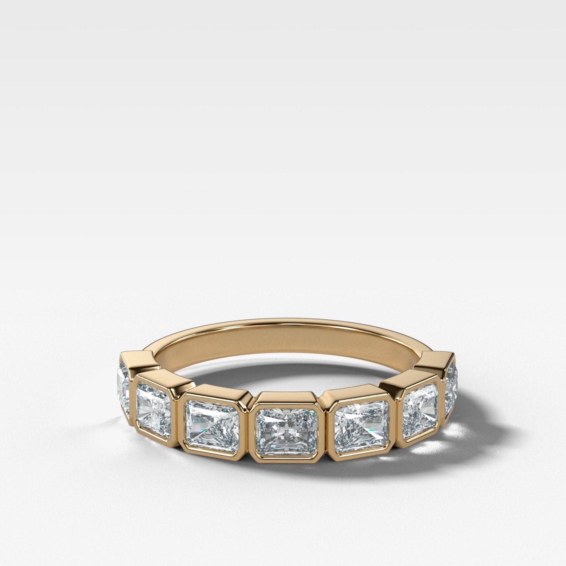 Midi Bezel Set Halfway Wedding Band With East West Radiant Cuts