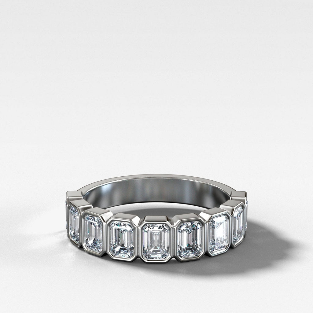 Midi Bezel Set Halfway Wedding Band With Emerald Cuts