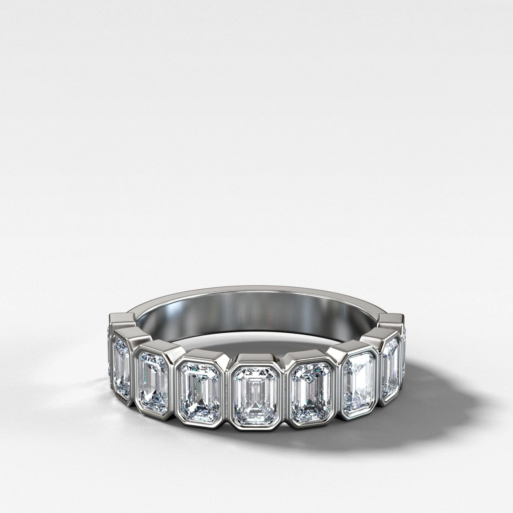 Midi Bezel Set Halfway Wedding Band With Emerald Cuts