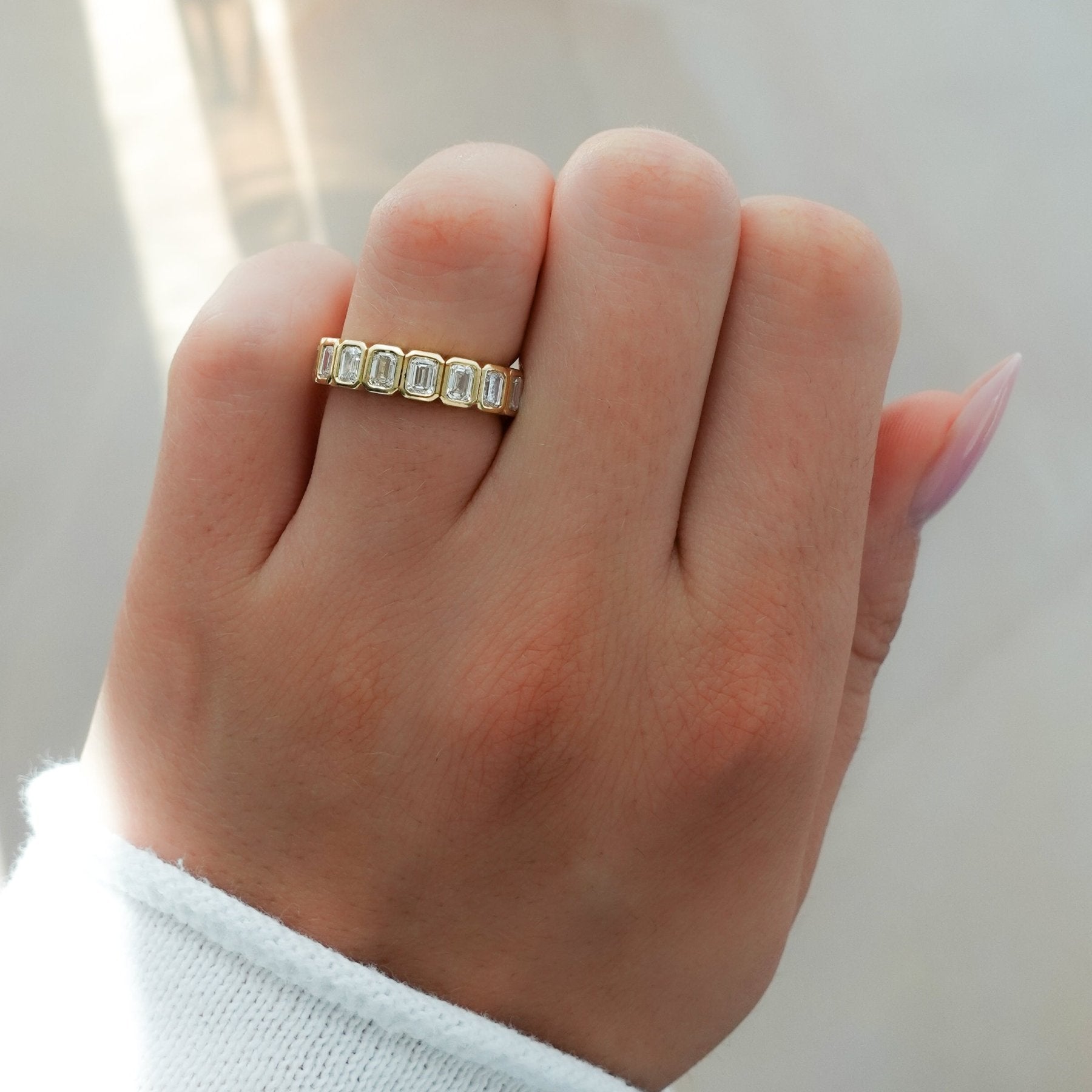 Midi Bezel Set Halfway Wedding Band With Emerald Cuts Secondary image
