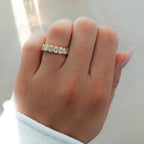 Midi Bezel Set Halfway Wedding Band With Emerald Cuts