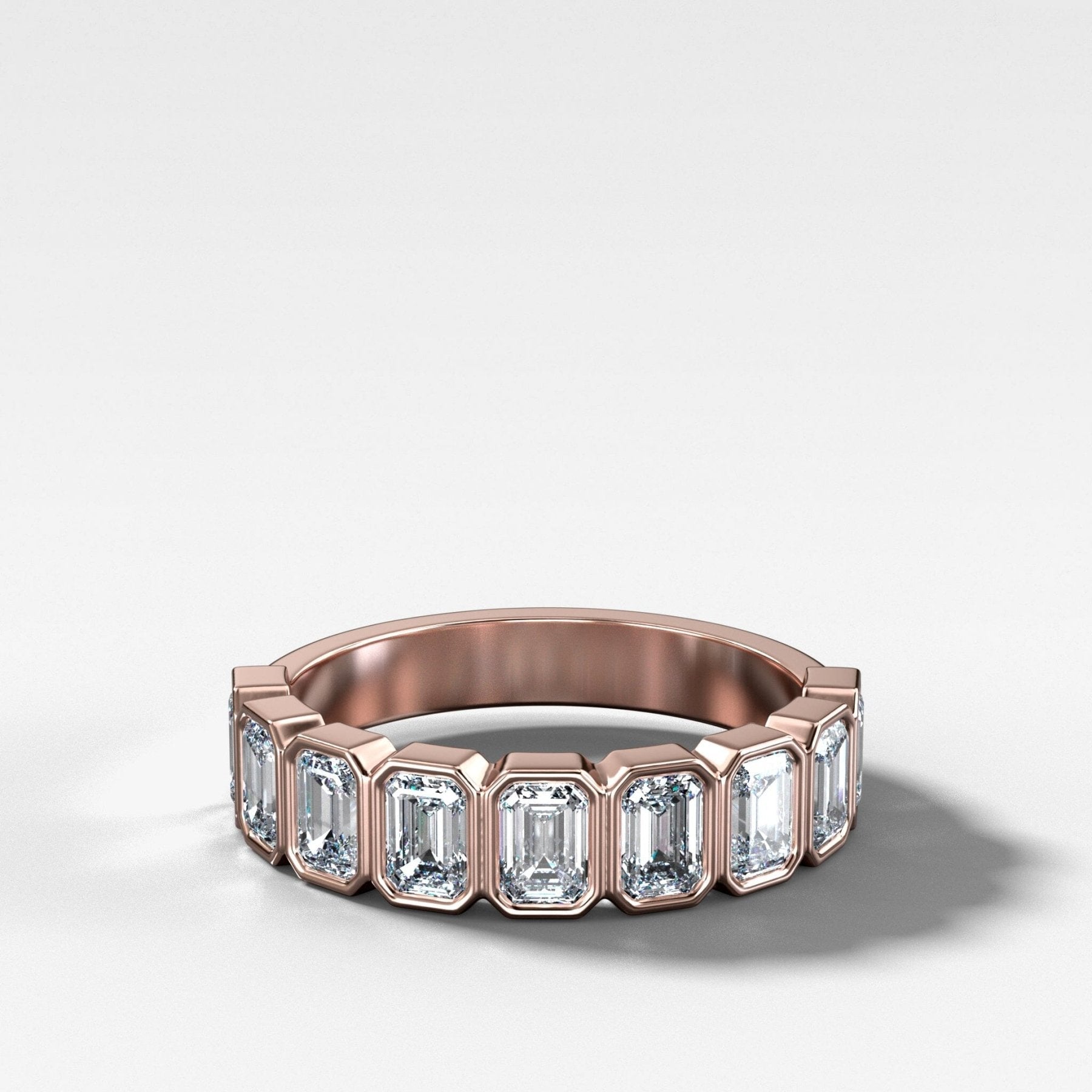 Midi Bezel Set Halfway Wedding Band With Emerald Cuts
