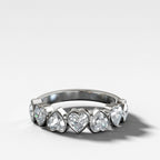 Midi Bezel Set Halfway Wedding Band With Heart Cuts