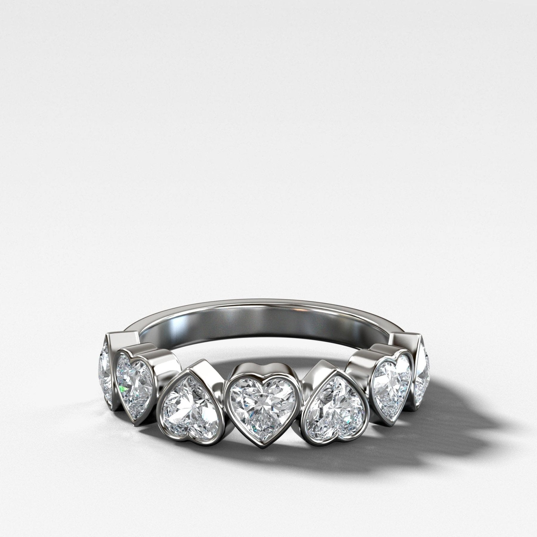Midi Bezel Set Halfway Wedding Band With Heart Cuts