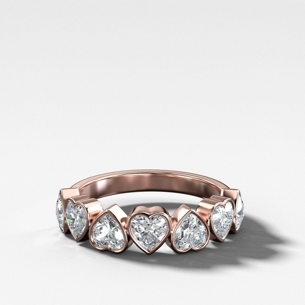 Midi Bezel Set Halfway Wedding Band With Heart Cuts