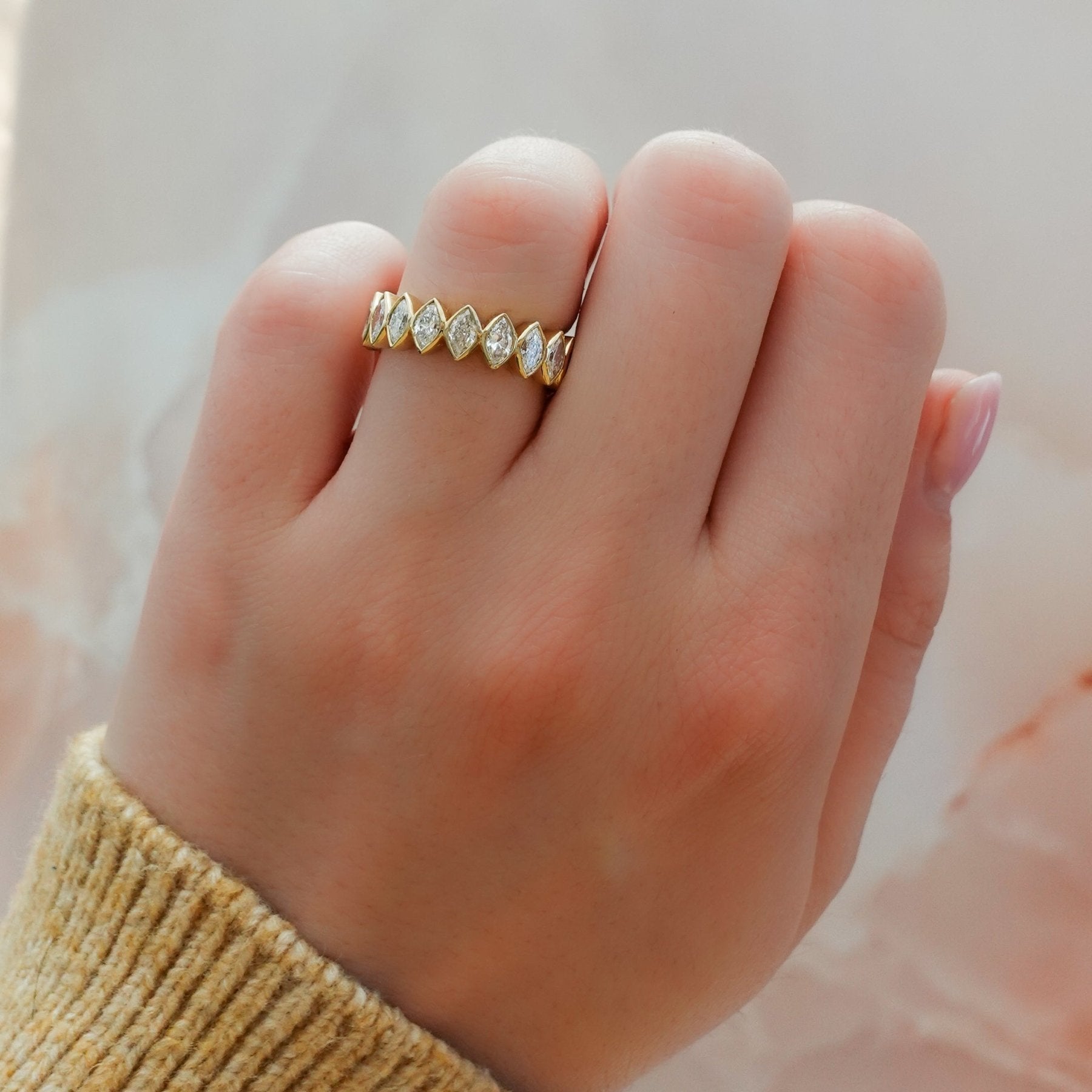 Midi Bezel Set Halfway Wedding Band With Marquise Cuts Secondary image