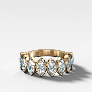 Midi Bezel Set Halfway Wedding Band With Marquise Cuts