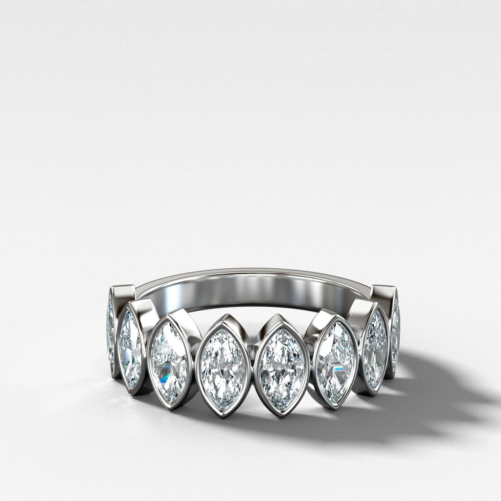 Midi Bezel Set Halfway Wedding Band With Marquise Cuts
