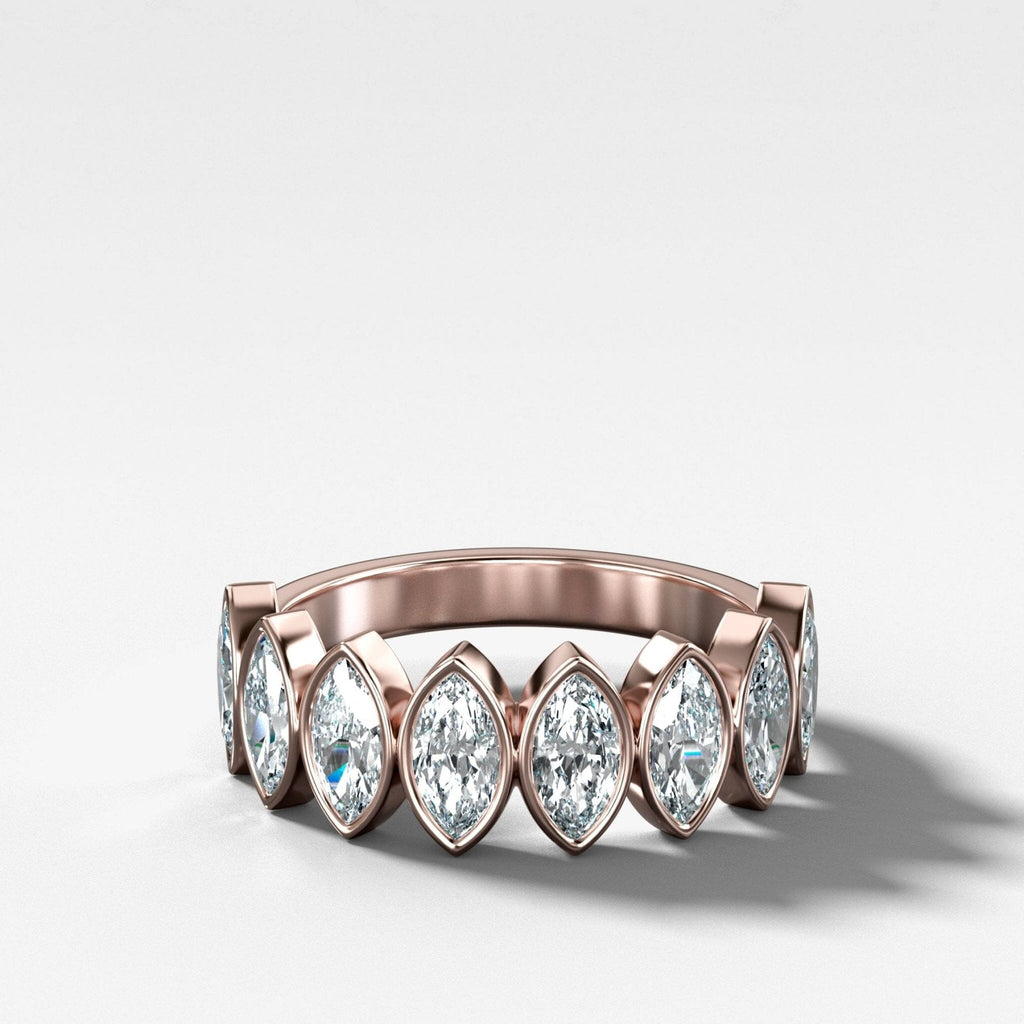 Midi Bezel Set Halfway Wedding Band With Marquise Cuts