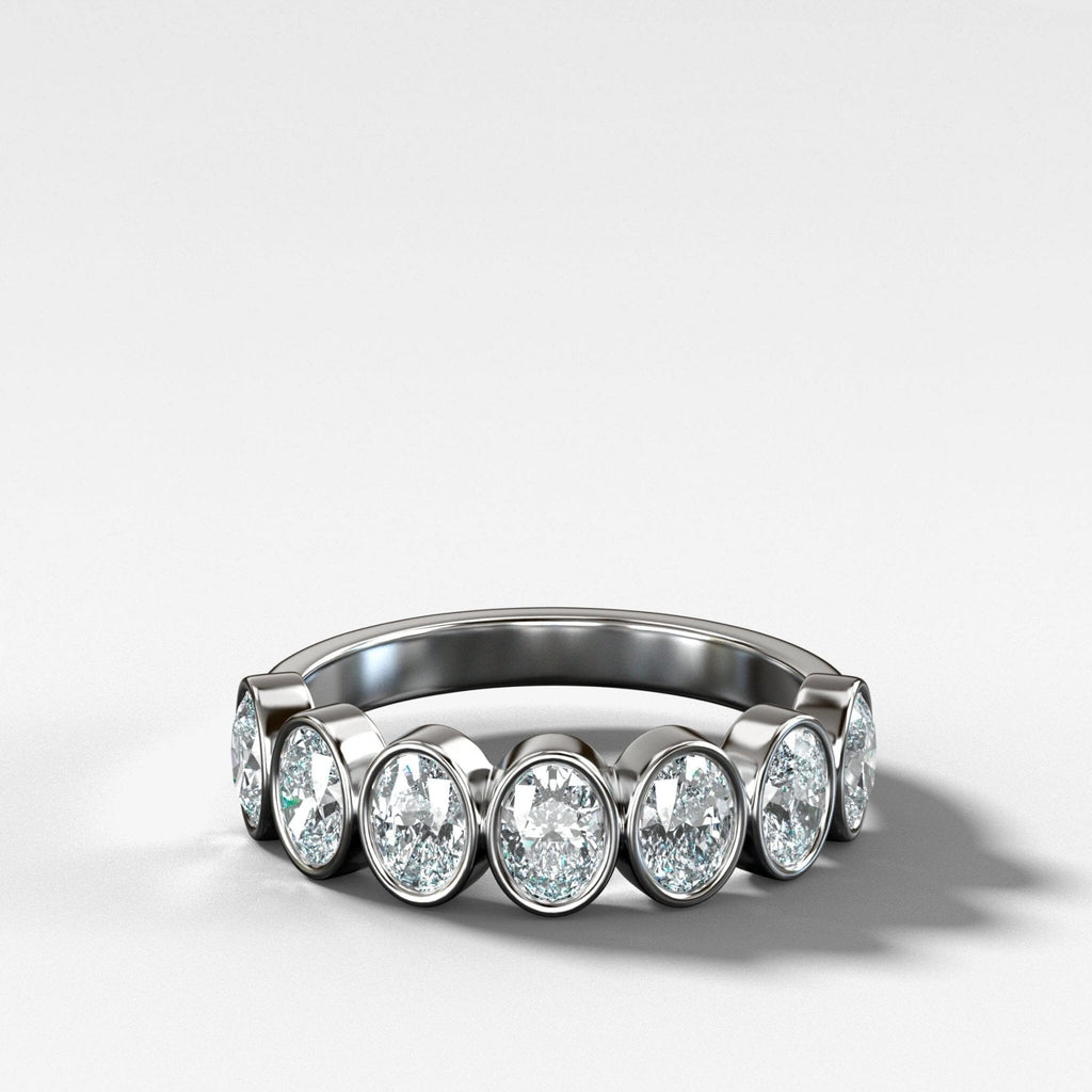 Midi Bezel Set Halfway Wedding Band With Oval Cuts