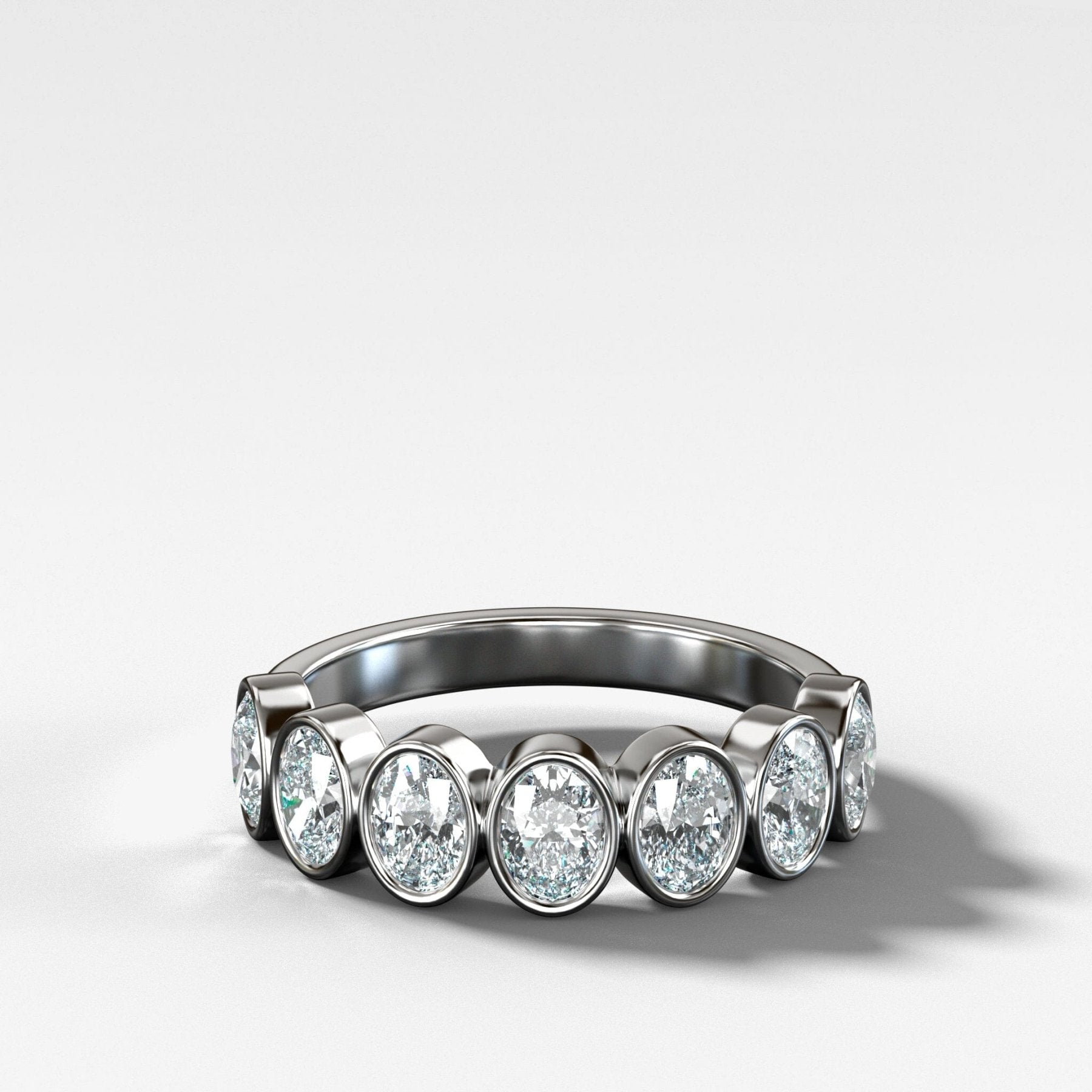 Midi Bezel Set Halfway Wedding Band With Oval Cuts