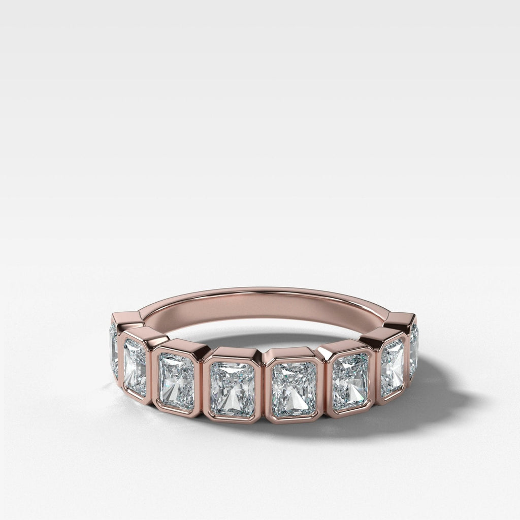 Midi Bezel Set Halfway Wedding Band With Radiant Cuts