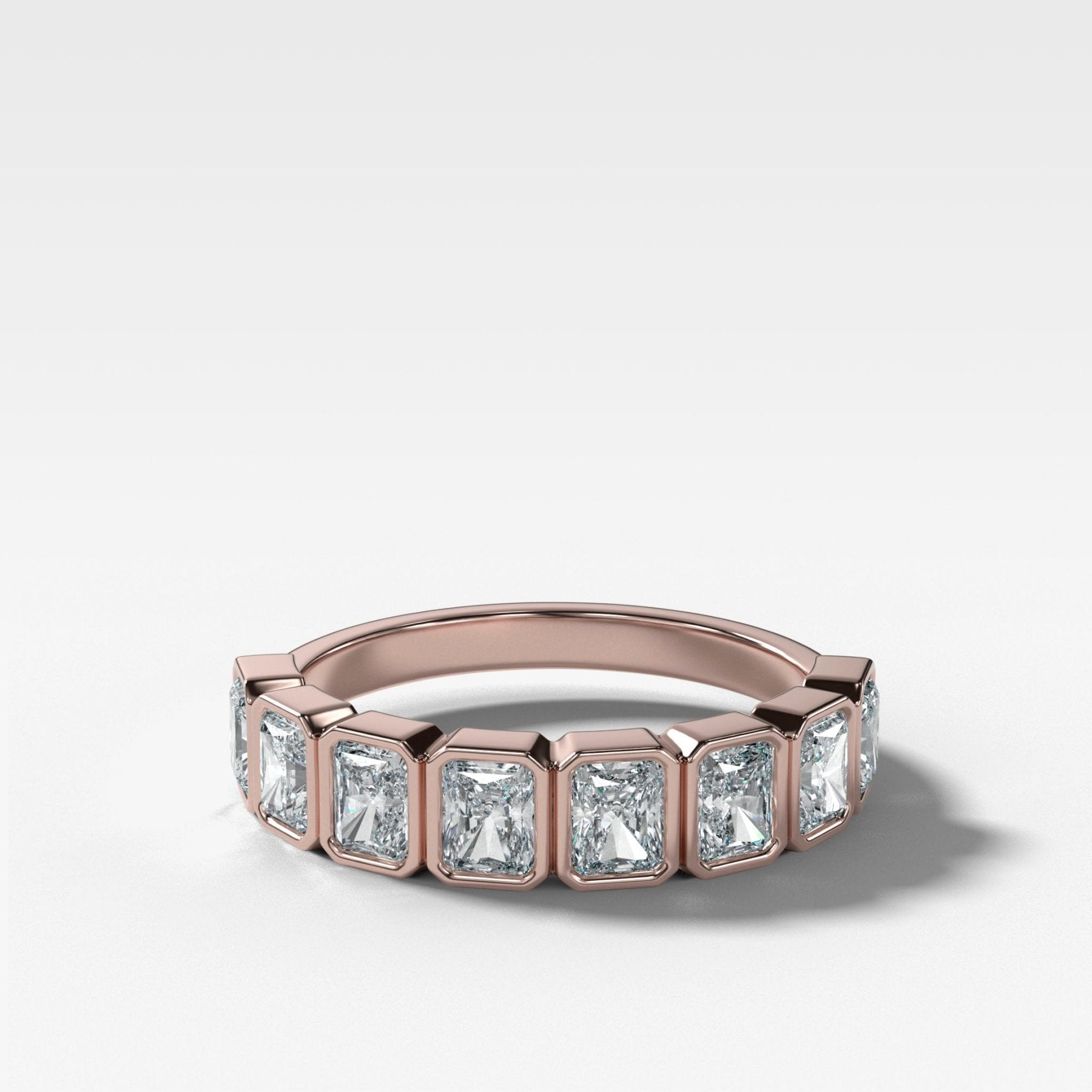 Midi Bezel Set Halfway Wedding Band With Radiant Cuts