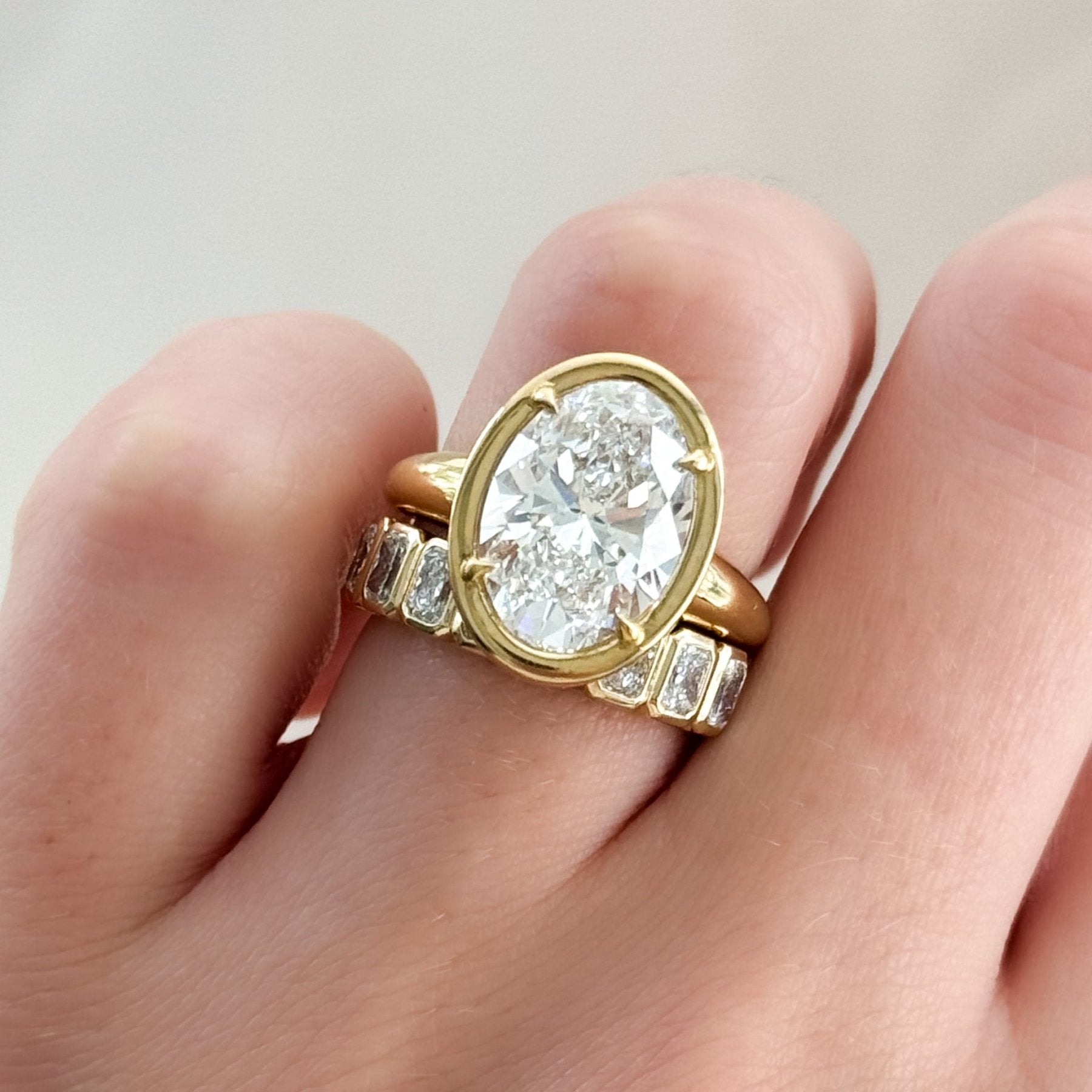 Midi Bezel Set Halfway Wedding Band With Radiant Cuts