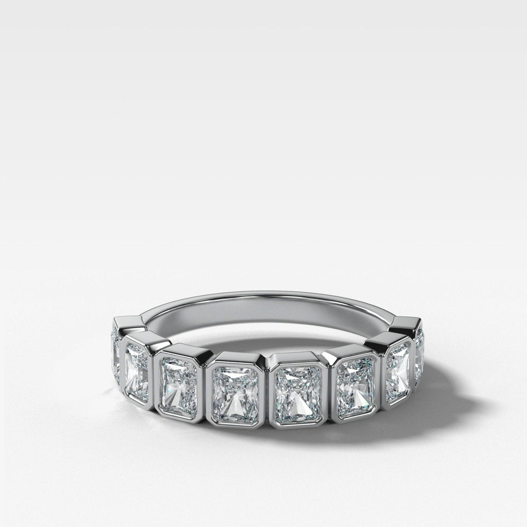 Midi Bezel Set Halfway Wedding Band With Radiant Cuts