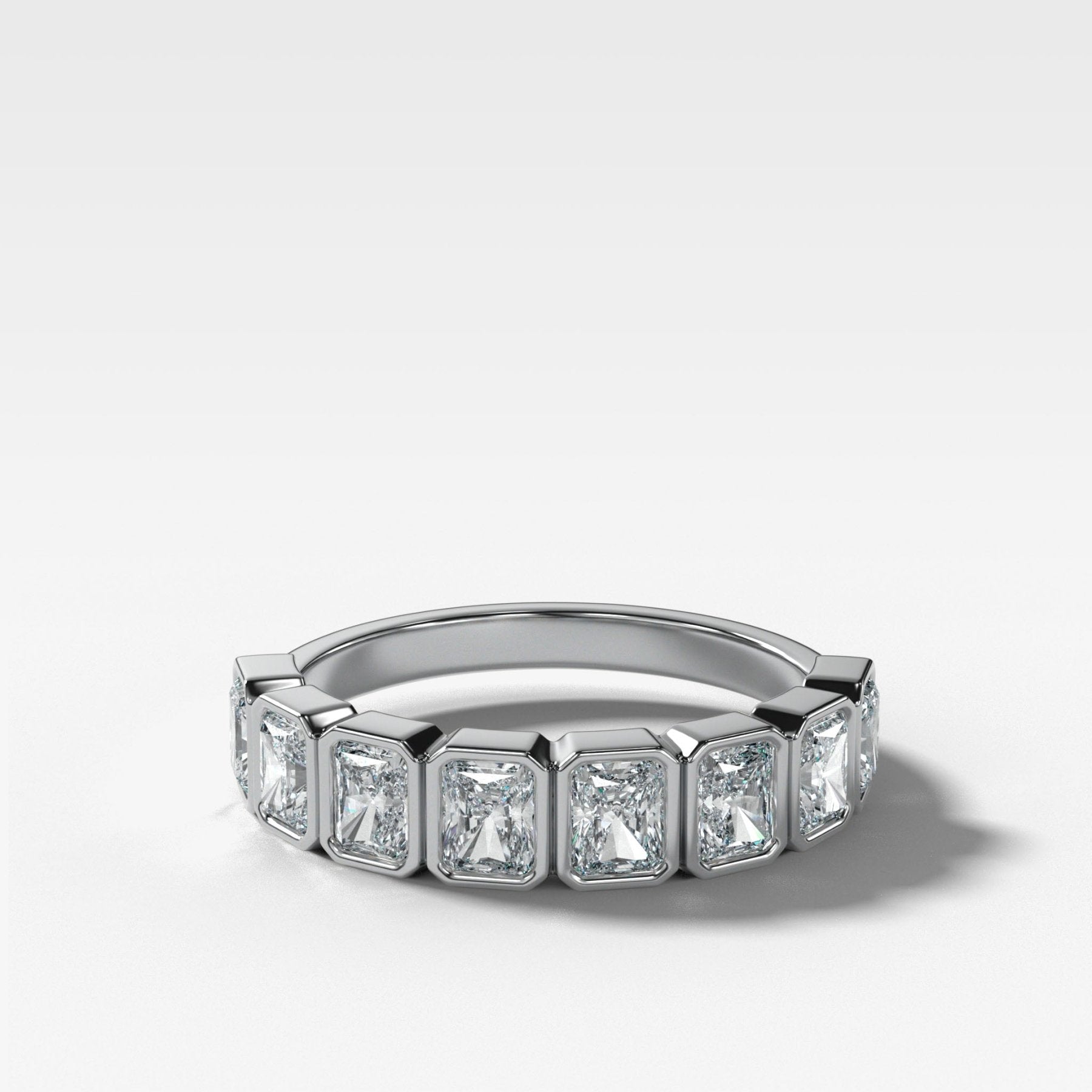 Midi Bezel Set Halfway Wedding Band With Radiant Cuts